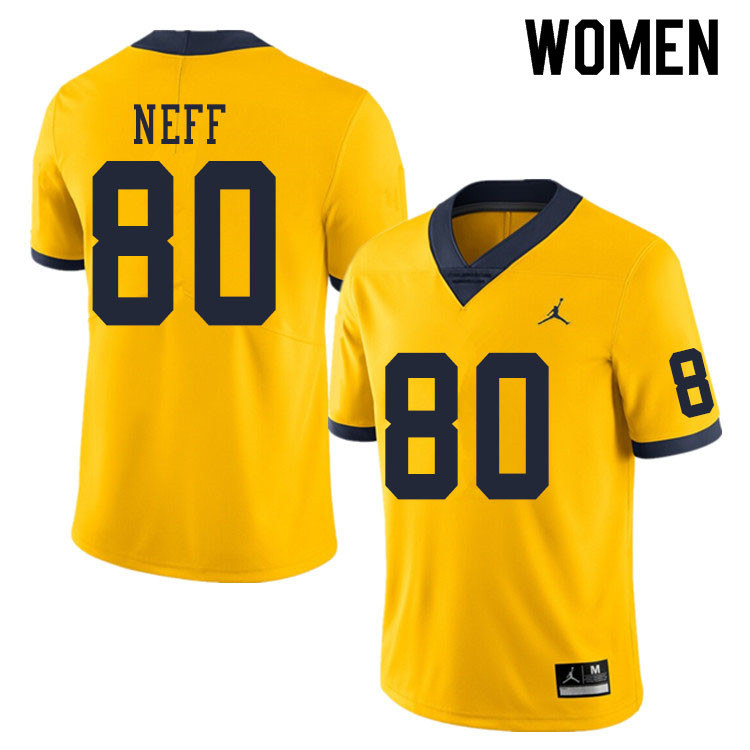 Women #80 Hunter Neff Michigan Wolverines College Football Jerseys Sale-Yellow